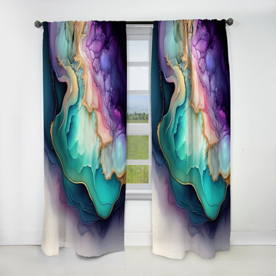 Blue Purple Abstract Geode II - Abstract Marble Blackout Abstract Curtain - 1 Panel