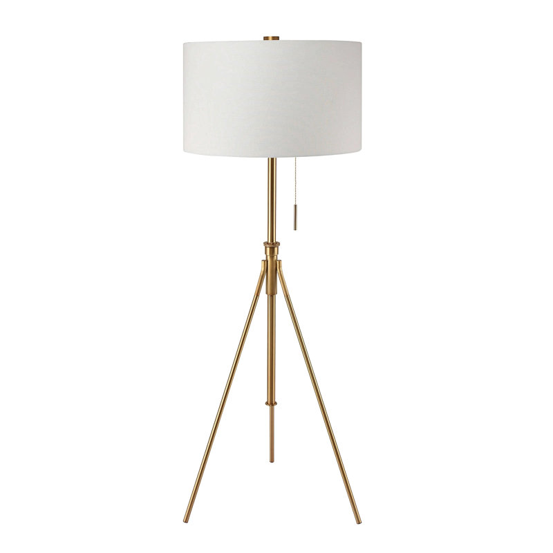 Vintage Look 1Pc Floor Lam Tripod Legs Unique High Lamp Pull Switch, Brushed Gold, 57"