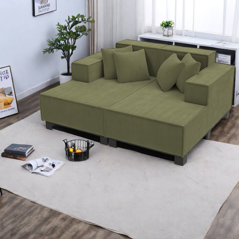Canapés modernes en forme de U en velours côtelé, chaise longue rembourrée avec coussins pour le divertissement à domicile