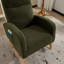 Fauteuil berçant rembourré Comfy Green Teddy avec pieds en bois massif, poche latérale et dossier haut pour le salon-605185131