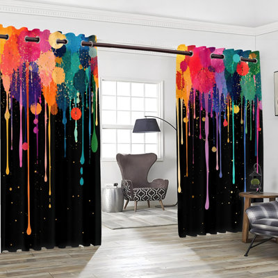 2PCS Grommet Top Vibrant Abstract Paint Splash Drip Printed Polyester Curtain Drapes, Thermal Insulated Noise Reducing Blackout Room Darkening Curtains with Privacy Protection, Indoor Window Panels for Bedroom Living Room Dormitory Home Decor