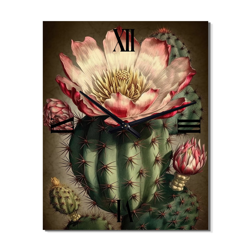Fleur de cactus en fleur - Horloge murale moderne cactus, Très grand