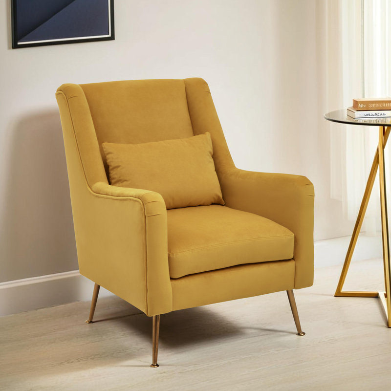 Azarion Grey Velvet Chair With Gold Finish Legs, Yellow