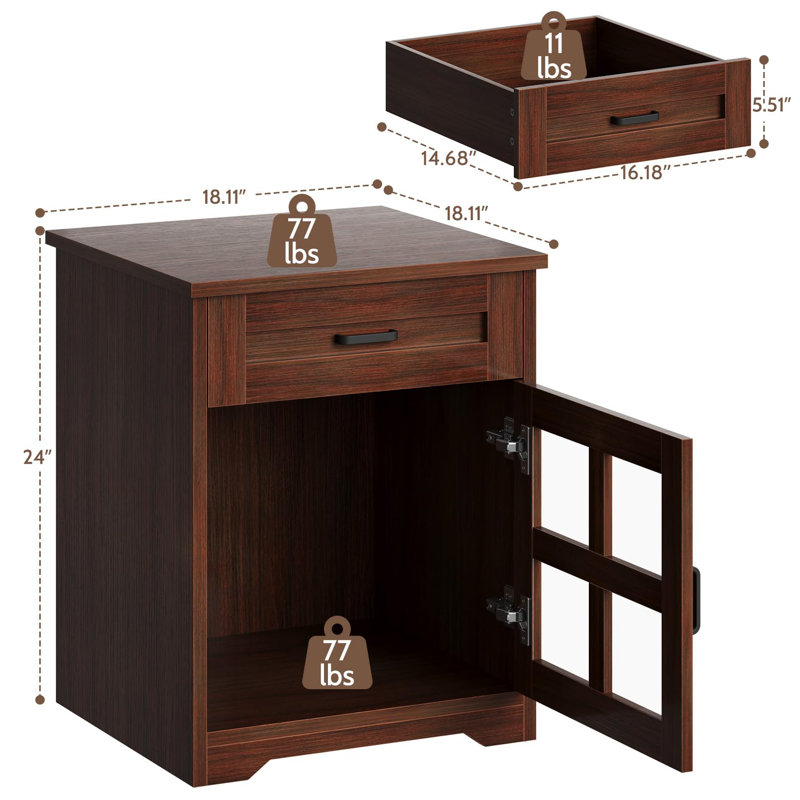 Farmhouse End Table With Drawer And Storage Cabinet For Living Room, Brown