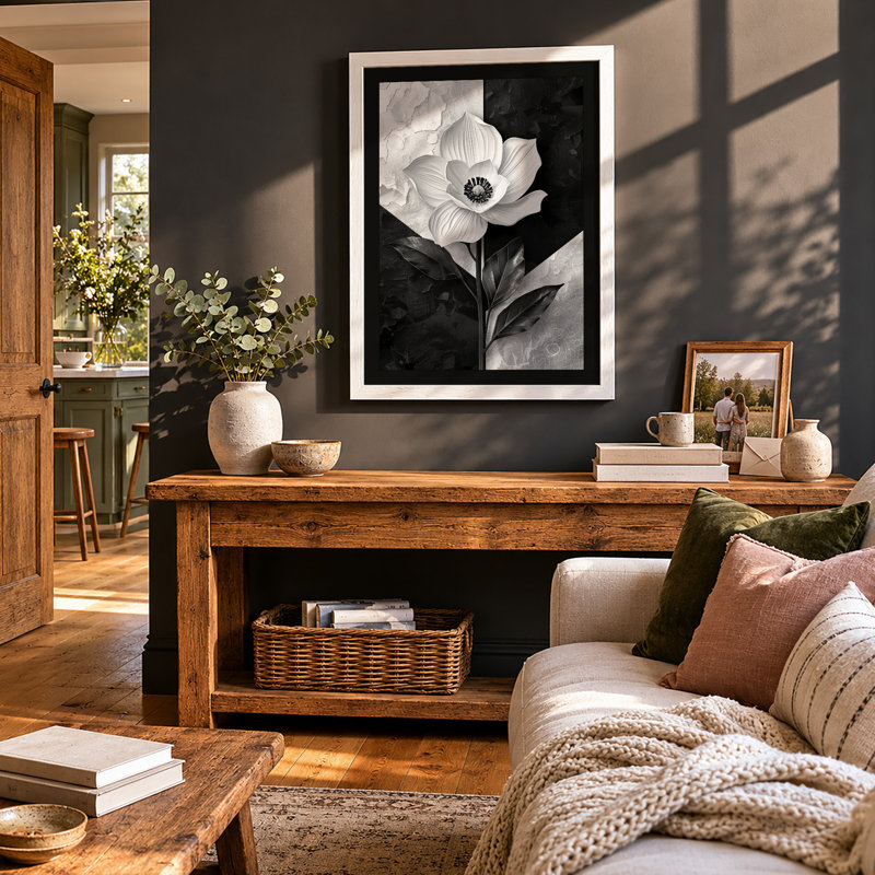 Monochromatic Bloom Botanical - Framed Print, A4 - 29.7 x 21.0 cm, White