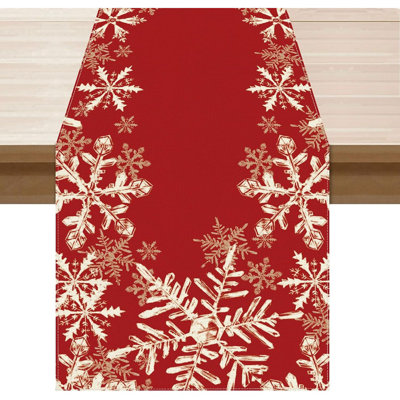 Chemin de table rouge flocons de neige d'hiver Noël décoration de table pour la cuisine de la maison à manger décoration de vacances 13 x 72 pouces