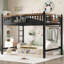 Lit mezzanine avec tablettes et étagères de rangement Klotild, structure en métal robuste-125179305
