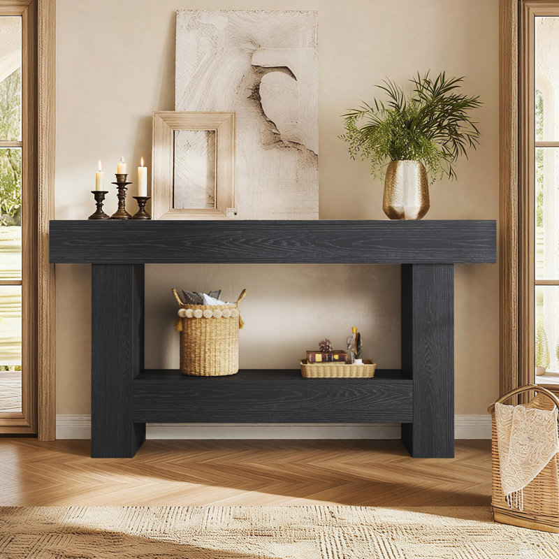 Console 63 po avec rangement ouvert, Noir
