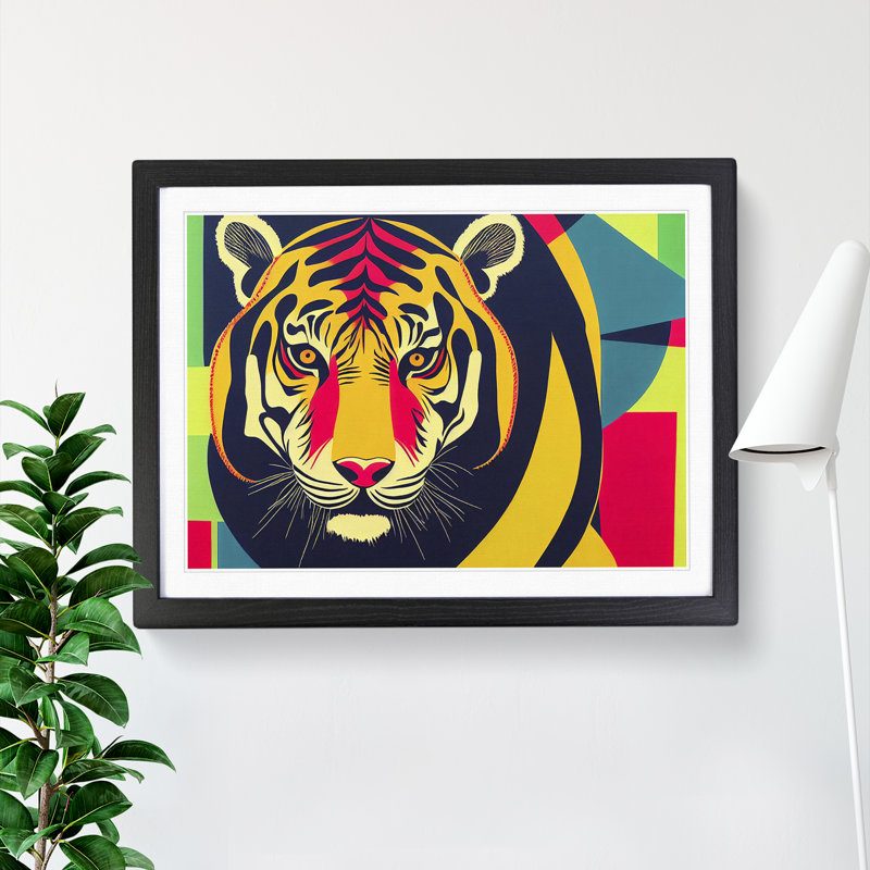 Colourful Tiger Abstract - Single Picture Frame Print, 46cm H x 64cm W x 2cm D, Black Framed
