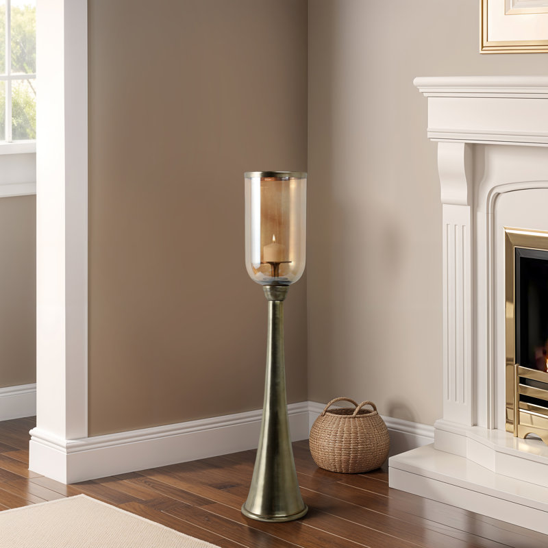 Striking Tall Candle Holder - Modern Metal and Glass Floor Candle Stand for Pillar Candles, Ideal for Dining Rooms, Centerpieces, and Home Accents