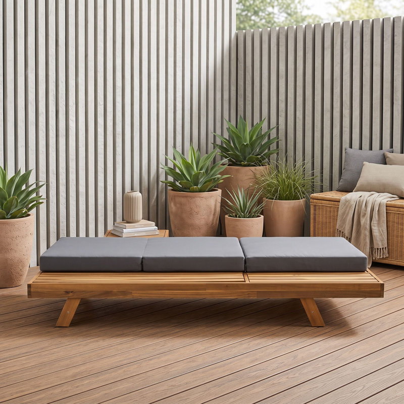 Patio Chaise Lounges with Lounge Cushion, Dark Grey Teak