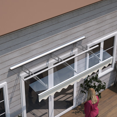 Auvent de fenêtre 79 "x 34" pour maison en bois, toit en polycarbonate de 0,137 ", supports stables, auvent, protégé, chaleur, auvent extérieur avec support en alliage d'aluminium et tôle murale - résistant au vent
