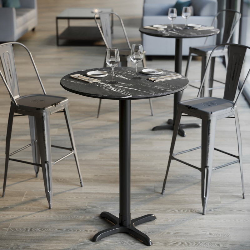 Commercial Seamless Surface Tabletop with Bar Height Crisscross Base, 42"H x 31.25"L x 31.25"W, Faux Black Marble