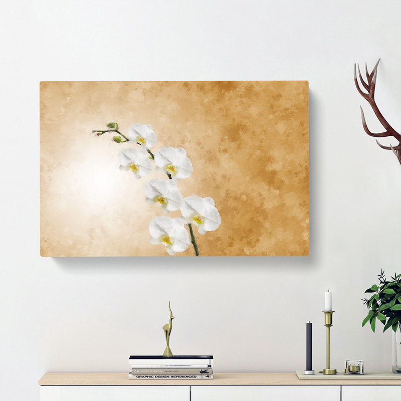 White Orchid Flowers - Wrapped Canvas Print, 60cm H x 91cm W x 3cm D