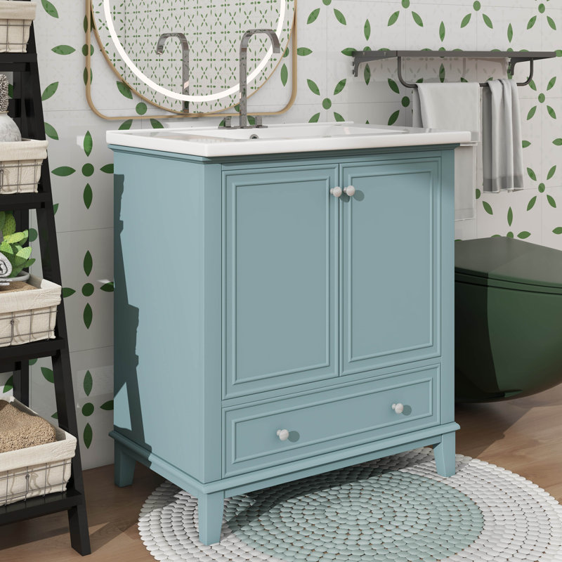 Ensemble de meuble-lavabo avec lavabo avec portes et un tiroir, Vert
