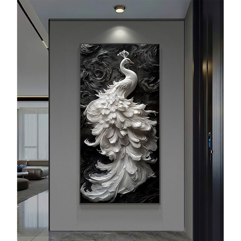 High-End Luxury Crystal Ceramic Peacock Mural, 62.99" H x 31.5" W x 1.18" D