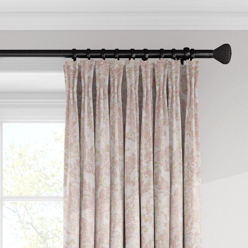 Bella Drapery Linen Damask Room Darkening Pinch Pleat Single Curtain Panel, Blush, 20" W x 132" L
