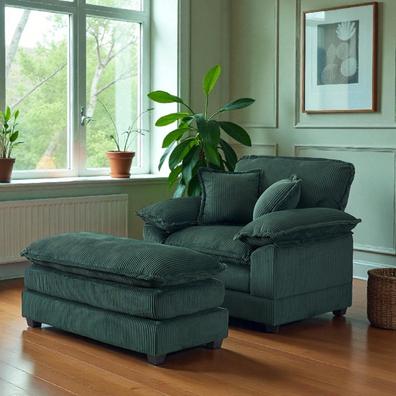 Chaise longue en velours côtelé 56,2 po L, Vert