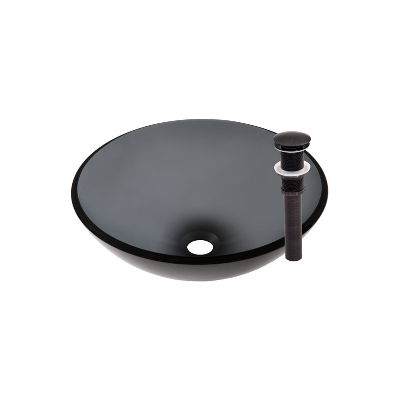 Novatto 16.5'' Black Glass Circular Bathroom Sink, Oil Rubbed Bronze