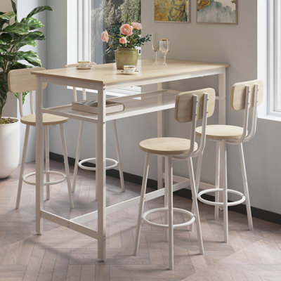 5-Piece Kitchen Counter Height Table Set, Bar Table with 4 Chairs, Compact and Versatile for Small Spaces and Family Gatherings.