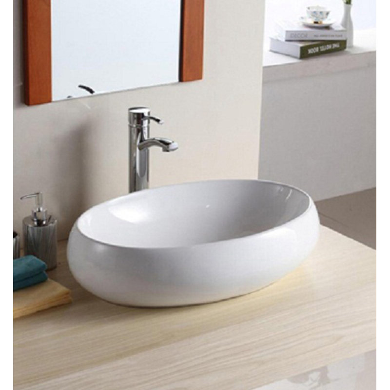 Évier de comptoir ovale blanc en porcelaine blanche