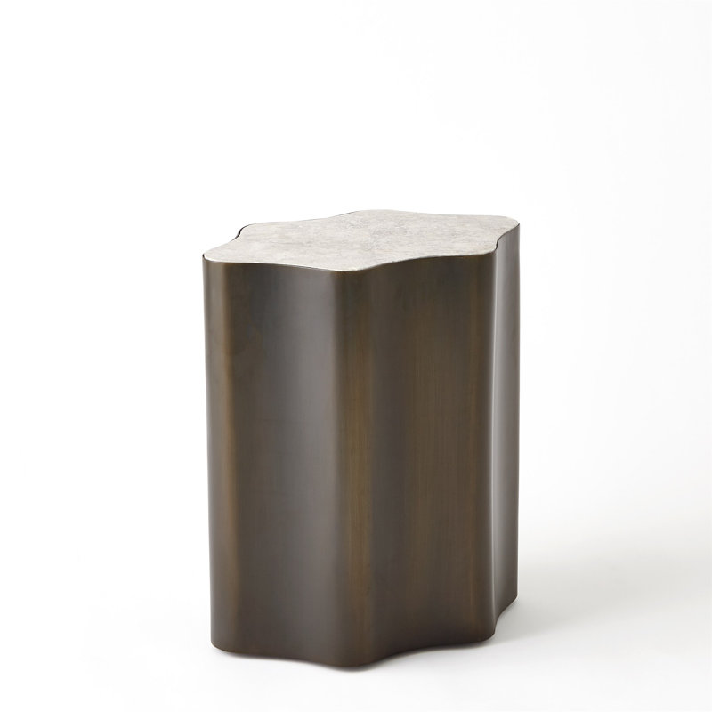 Table gigogne organique-marbre-Sm, Plateau gris / base bronze industriel, H 18 po x l 15,5 po x P 10 po