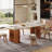 78.7" Stone Kitchen Dining Table for 8 with Solid Wood Legs, Travertine Slab Top, Semi-Circular Stripe Base