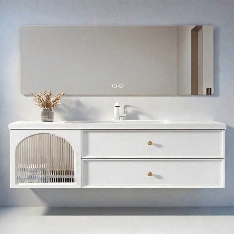 French cream style rest room bathroom cabinet, 71"