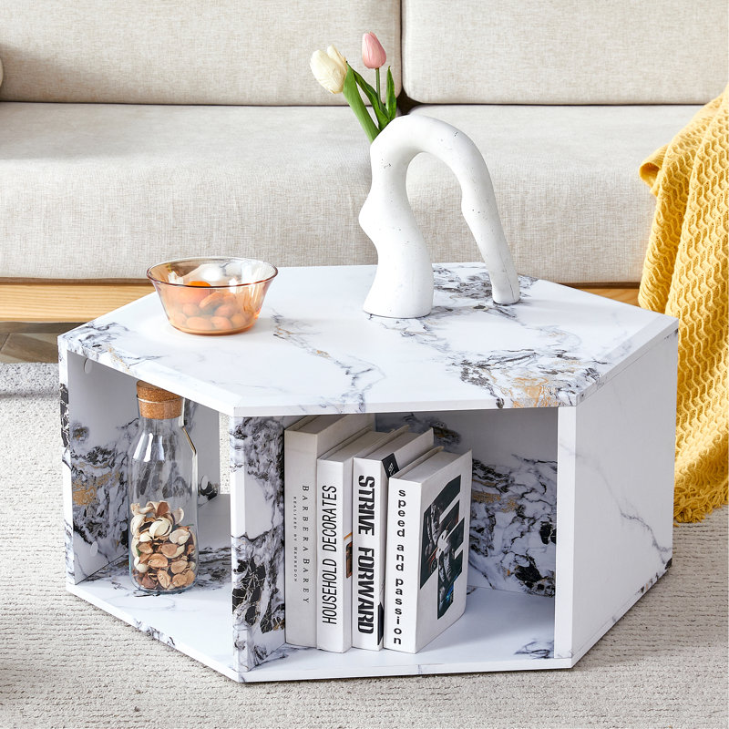 Table basse hexagonale avec espace de rangement, Blanc