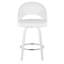 Tabouret de comptoir à hauteur fixe avec pivot en bois blanc et similicuir avec repose-pieds rond chromé - ensemble de 2-125535598