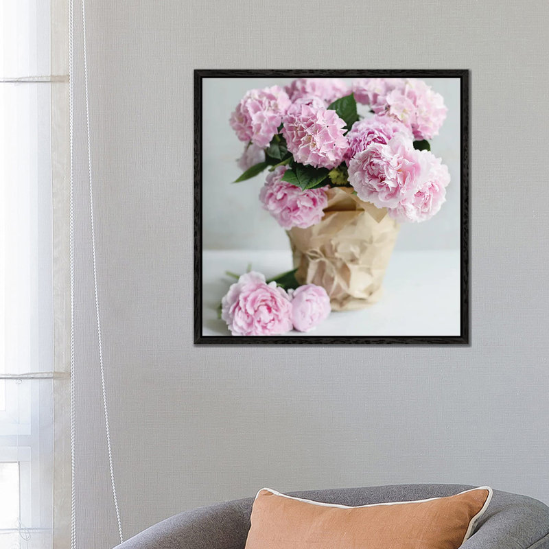 Pink Blooms by Sarah Gardner - Print on Canvas, Black Floater Frame, 66.04 cm H x 66.04 cm W