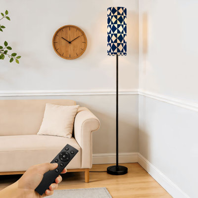 Lampe sur pied à motif géométrique en forme d'étoile abstraite à carreaux abstraits carrés blancs à intensité variable avec télécommande et pédale abat-jour abat-jour grand lampadaire pour salon chambre bureau