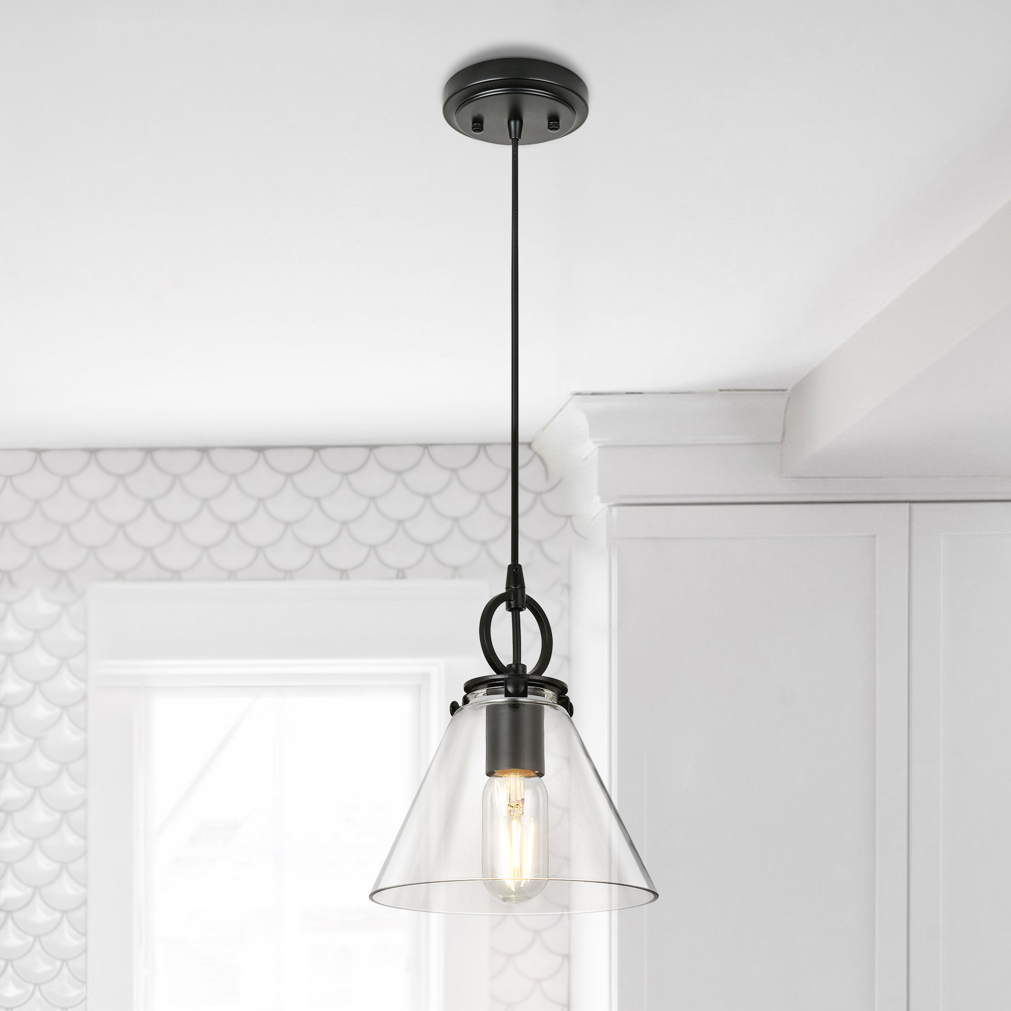 1-Light Dimmable Single Cone Pendant Black & hotsell Brass Clear Shade