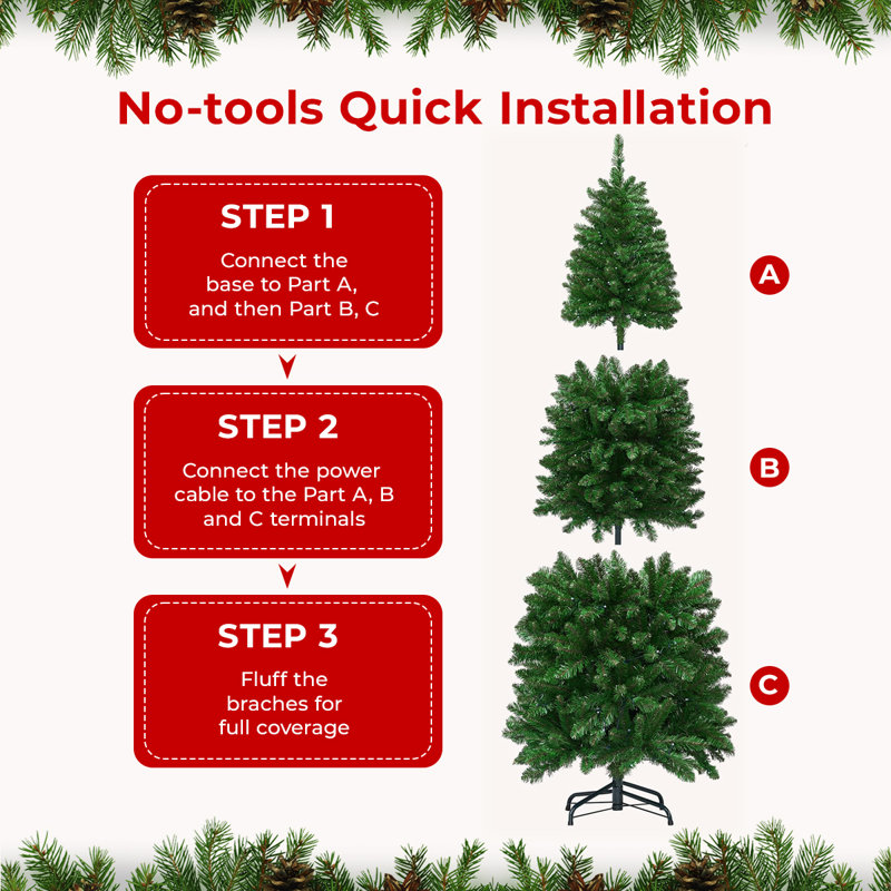 7.5FT Smart Pre-lit Green Pencil Christmas Tree with Programmable RGB Fairy Lights Multi-colour Changing DIY App-controlled