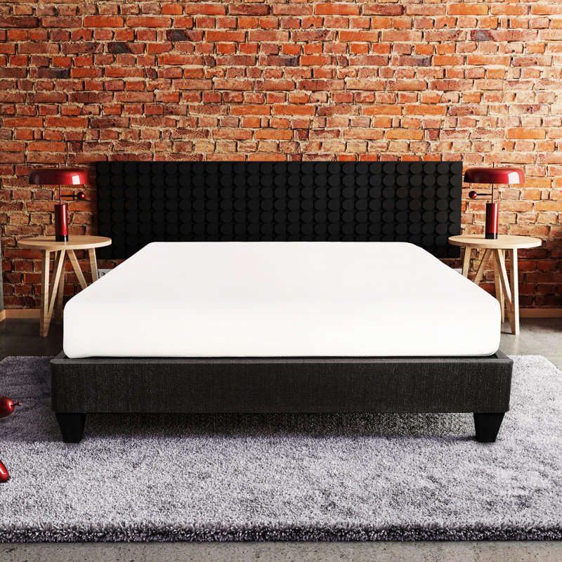 Base de lit simple tapissier gris foncé: 14 po Plateforme, plateforme simple pour la chambre à coucher: rembourrée, touche moderne