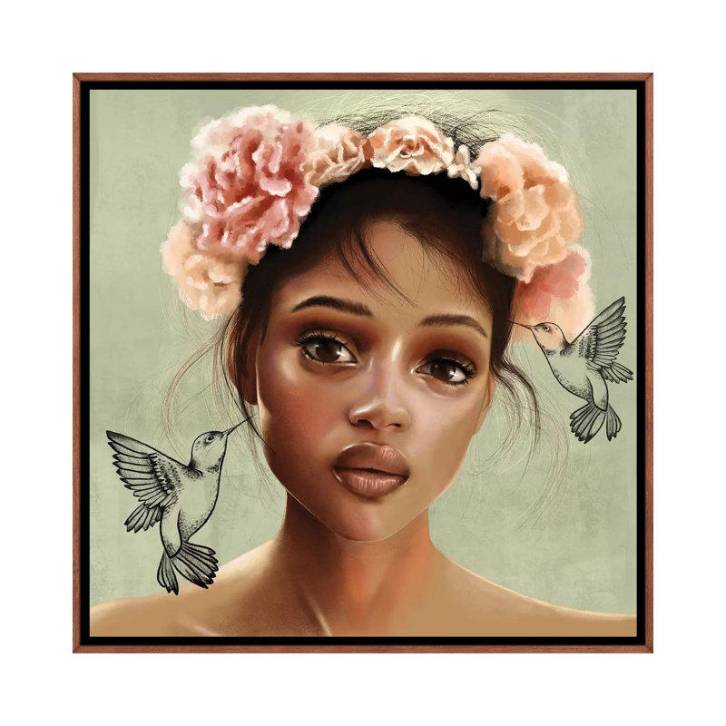 Flowers In Your Hair by Teodora Jelenic - Print on Canvas, Classic Brown Wood Framed, 45.72 cm H x 45.72 cm W