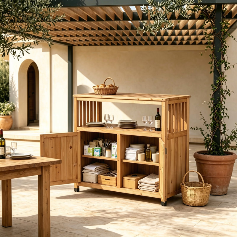 Ensemble de table et chaises de patio en bois avec rangement