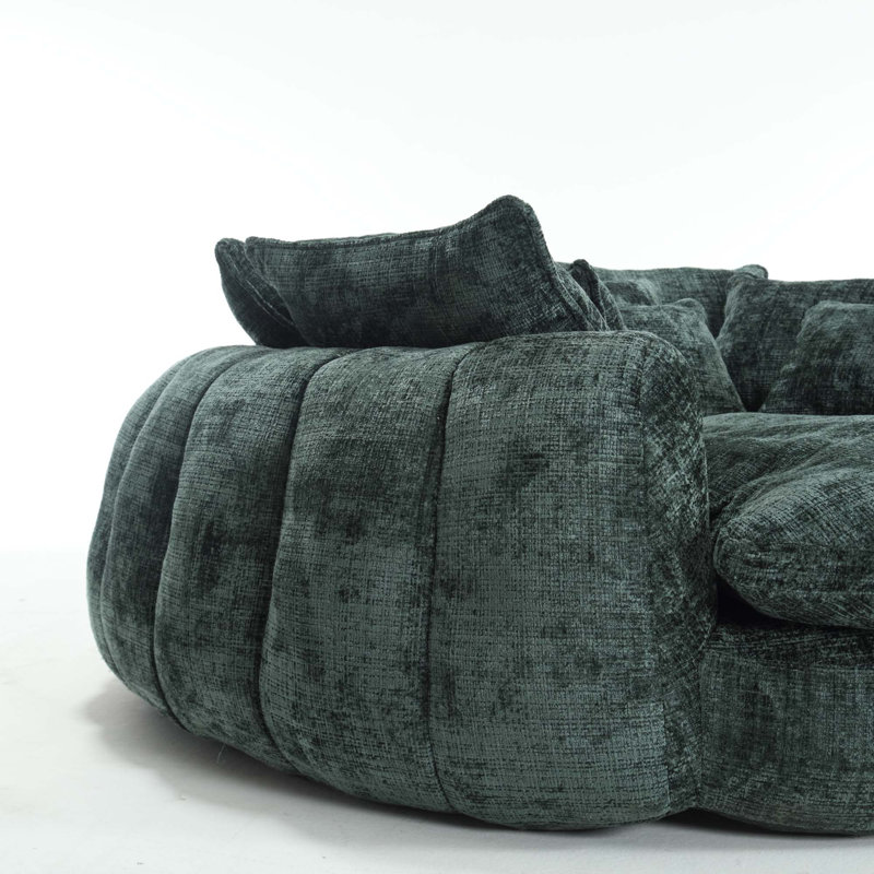 Oversized Compression Bean Bag Sofa - Large Round Loveseat With Pillows, Green Chenille