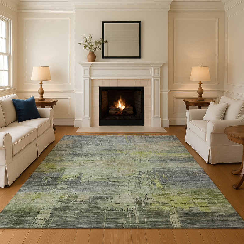 Tapis abstrait lavable à la machine de qualité supérieure Baford AMF1650, Rectangle 10 pi x 14 pi