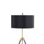 Lampe trépied noire et dorée à abat-jour tambour