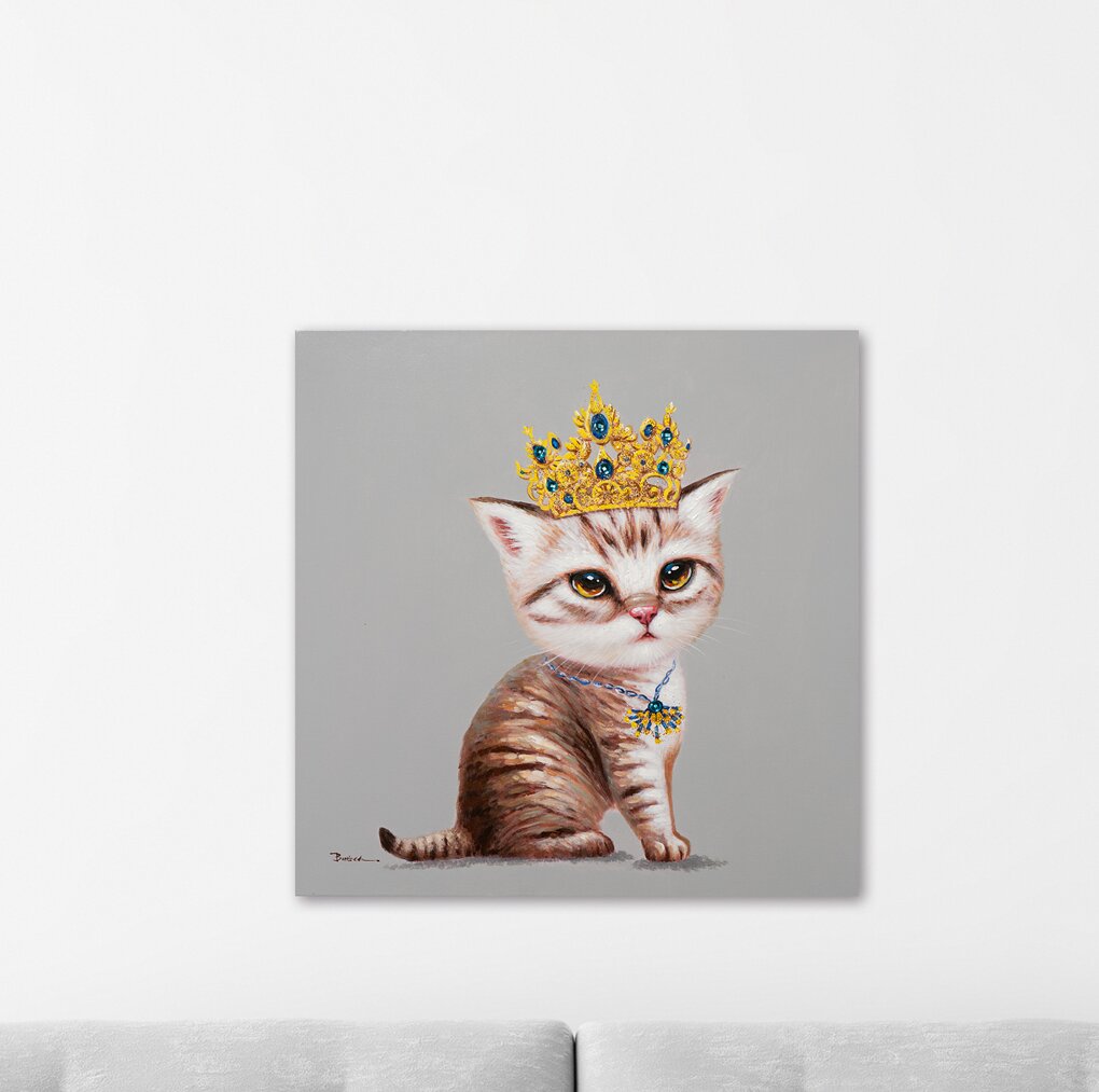 Gerahmtes Leinwandbild - Gemälde „Kitten with Crown”