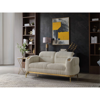 Zoe Modern Style Loveseat Made With Wood And Gold Accents In Cream