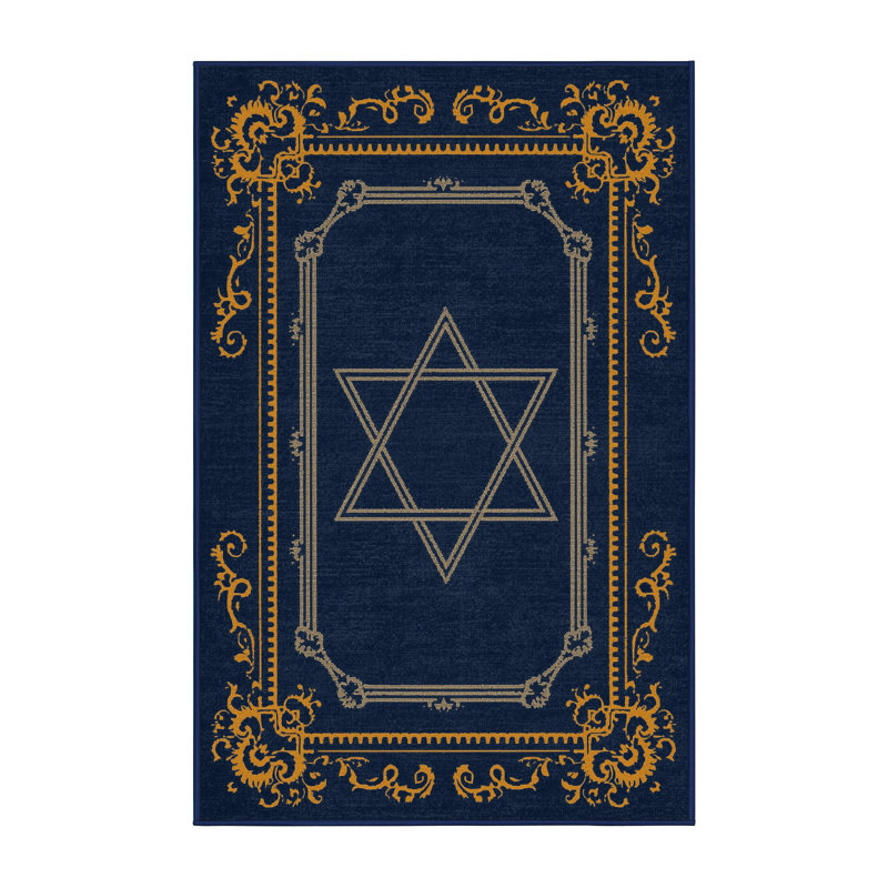 Soft Plush Fanelli Hanukkah Modern & Contemporary Abstract Area Rug in Blue – Navy Binding, 6x9