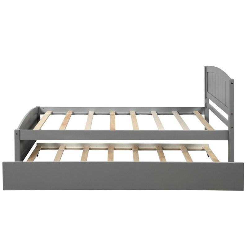 Gray Twin Platform Bed With Trundle - Solid Wood Construction For A Cozy Bedroom Ambience Elegance, Gray