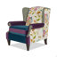 Wingback Accent Arm Chair, Floral & Leopard, Blue-Teal & Purple Velvet-1800619756