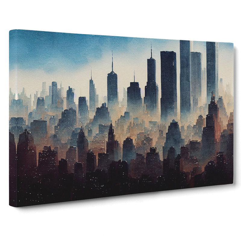 Watercolour New York Skyline Vol.2 - Wrapped Canvas, 40cm H x 60cm W x 3cm D