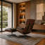 Chaise longue pivotante en cuir véritable et bois massif avec repose-pieds et accoudoirs pour le salon-1009362136