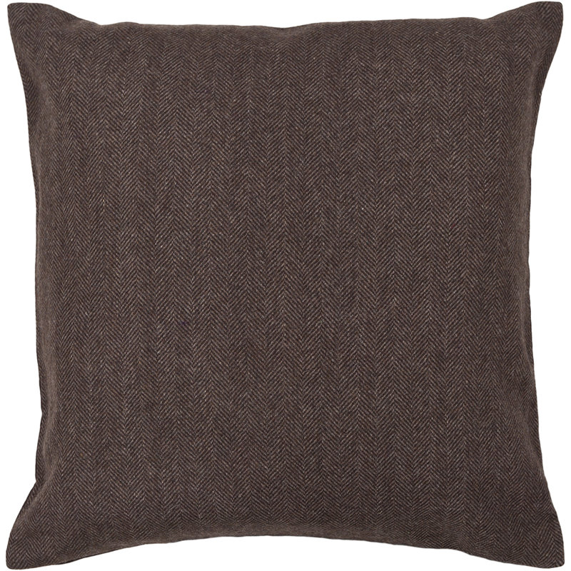 Wool Removable Cover Pillow Throw Authentic Handmade Square Polyester Fill Black & Gray Herringbone With Gray Cotton Backing