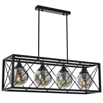 Lustre industriel moderne, structure en métal noir uni, 31,5 po x 31,5 po x 9,8 po | 4 x douilles E27 de 40 W maximum, capuchon en verre élégant | Idéal pour la maison, la salle à manger ou les espaces loft, une conception élégante et un éclairage décoratif