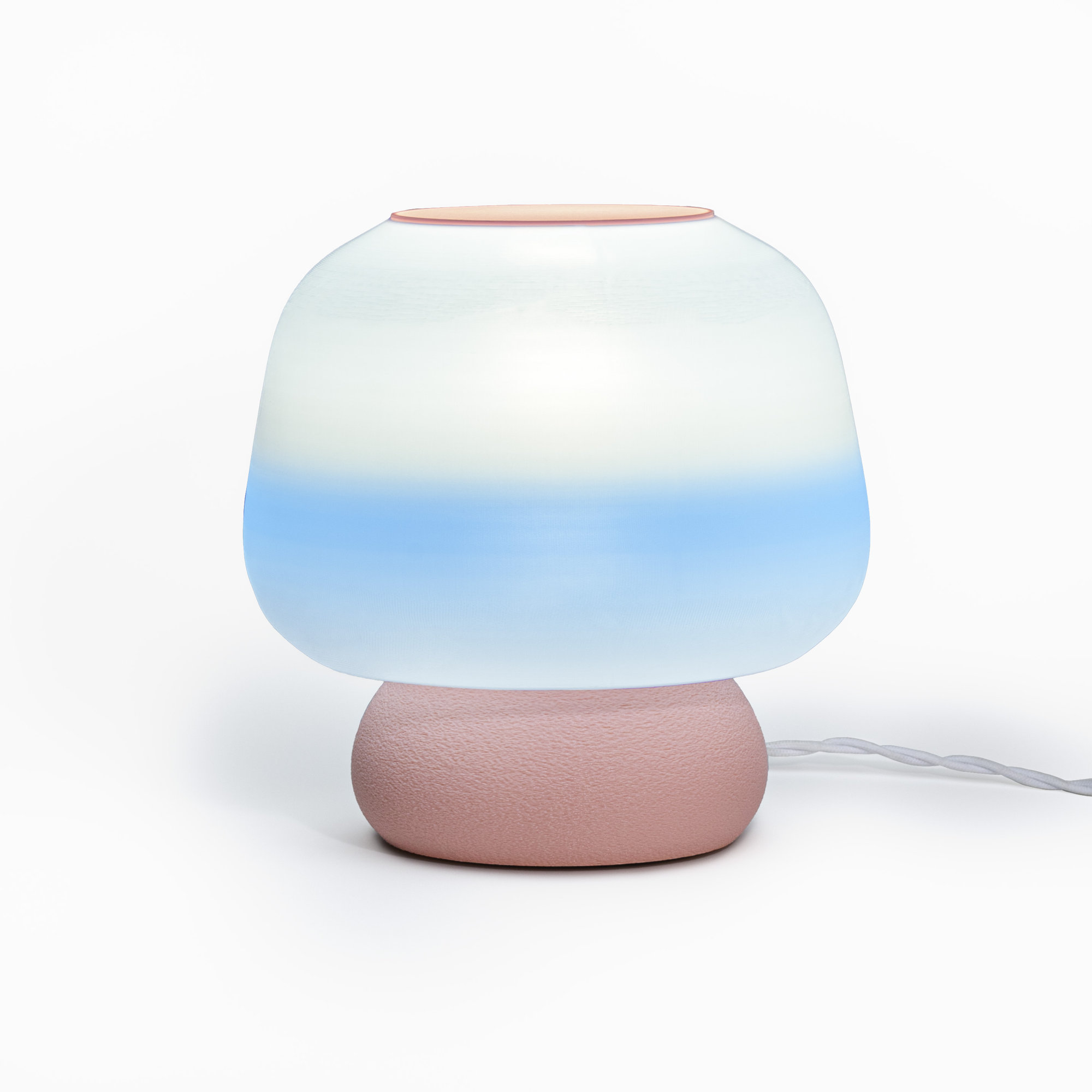 Mushroom 10" Modern Classic Plant-Based PLA 3D Printed Dimmable LED Table Lamp, Light Pink, Blue/White